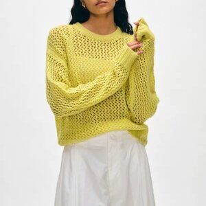 White + Warren Cashmere Sweater Marled Mesh Lime Crewneck Size XS